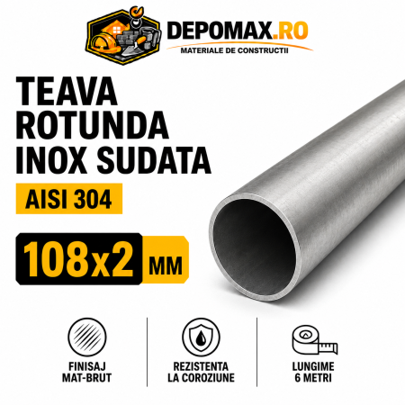 Teava rotunda inox sudata AISI 304, 108 x 2 mm, 6 metri